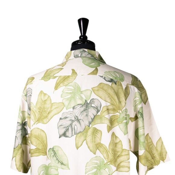 Hilo Hattie Mens Hawaiian Shirt Small Green Floral 100% Silk Aloha Beach Resort - Picture 7 of 8